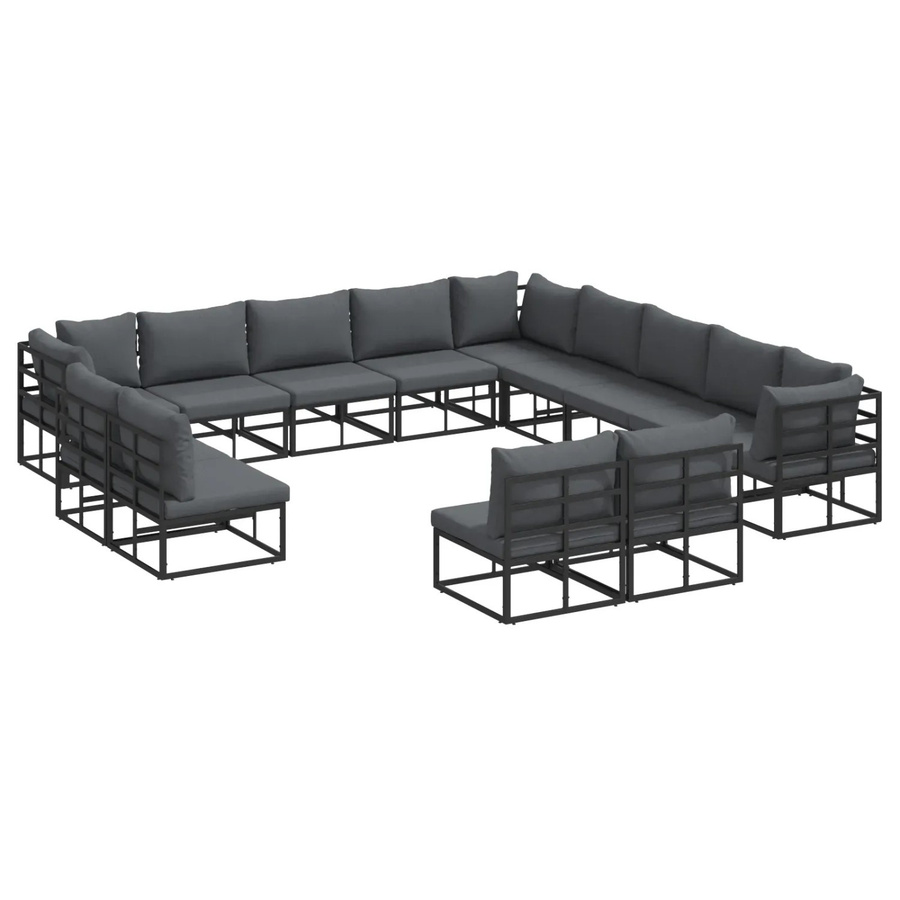 vidaXL Garten-Sofa-Set 13-teilig in U-Form aus Aluminium und Textilene mit Kissen in Schwarz und Anthrazit - Bild 2