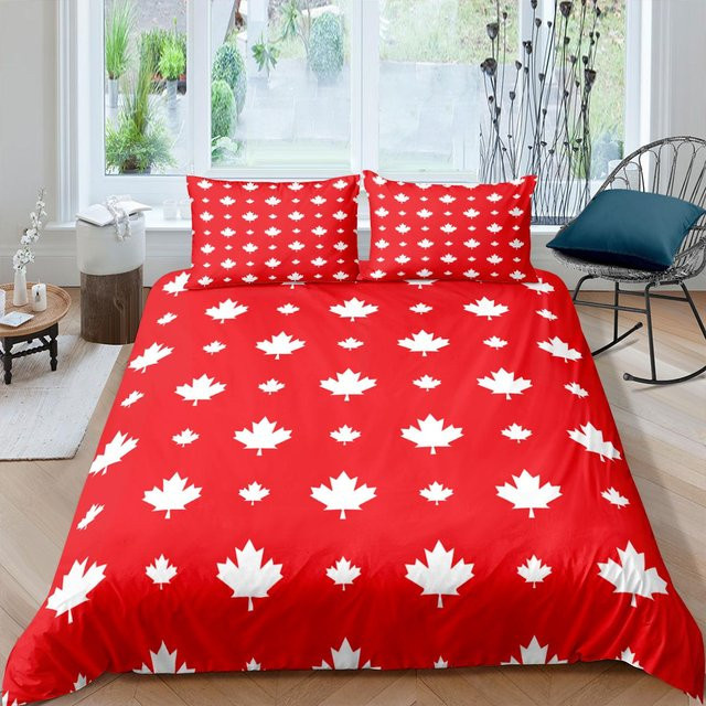 JMG Household Supplies Bettwäsche Set mit Ahornblatt-Print in Rot, 2-teilig aus Mikrofaser, B/H: 220 x 240 cm - Bild 1