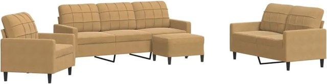 vidaXL 4-teilige Sofagarnitur aus Samt in Braun mit Kissen und Ottoman für dein Wohnzimmer - Bild 1