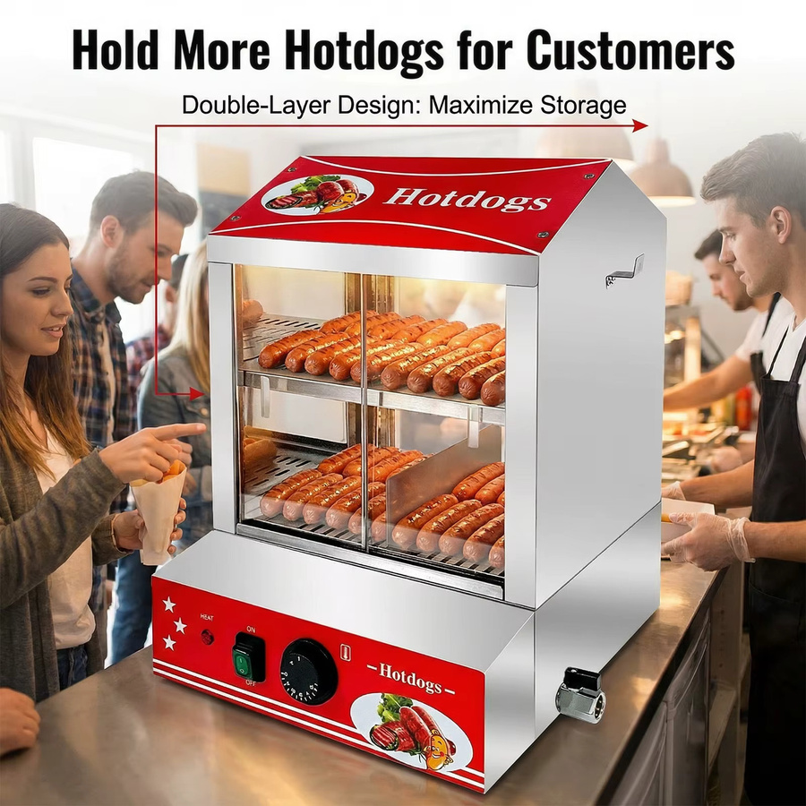 Podofo Kommerzieller Hot-Dog-Dampfgarer aus Edelstahl in Silber, 2-stufig, 1000W, 27L mit mechanischer Temperaturregelung - Bild 7