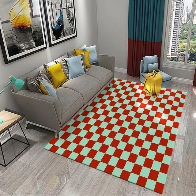 Wucifang Jewelry Schachbrett-Teppich in Rot, geometrische Bodenmatte aus Polyester, rutschfest und waschbar, B/T: 60 x 40 cm - Bild 1