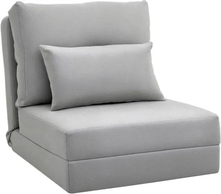 Homcom 2-in-1 Bodensessel und Schlafsofa mit verstellbarer Rückenlehne und Zierkissen, Grau, Leinen und Metall - Bild 1
