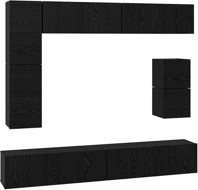 vidaXL TV-Schrankset 8-teilig modern in Schwarz und Eiche aus Holzwerkstoff für dein Wohnzimmer - Bild 1