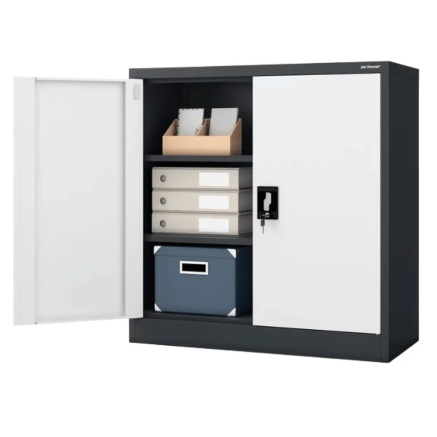 JAN NOWAK Aktenschrank BEATA mit Flügeltüren und Schloss, Anthrazit-Weiß, H: 93 cm, B: 90 cm, T: 40 cm - Bild 2