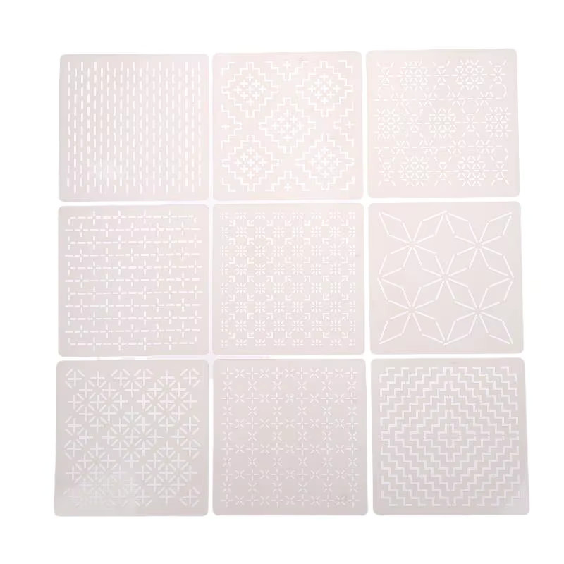 Velishy Sashiko-Stickerei-Schablone Set aus transparentem PET mit 9 bis 32 geometrischen Patchwork-Mustern für DIY-Handarbeiten - Bild 4