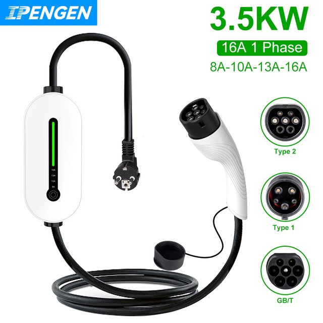Ipengen EV Ladegerät Wallbox für Elektroautos, 3,5 kW, 16A, 1 Phase, Farbe: Weiß - Bild 1
