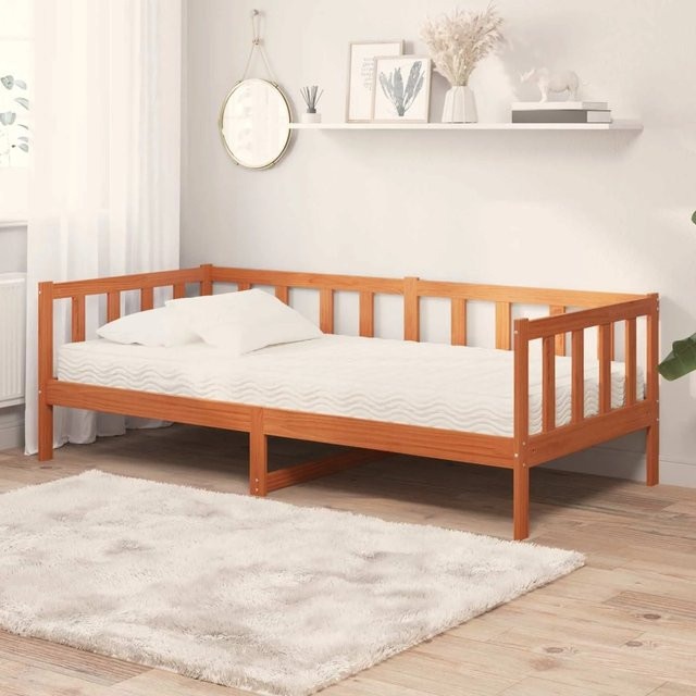 vidaXL Tag-Bett mit Matratze aus Kiefernholz in Wachsbraun und Weiß, B/T/H: 90 x 200 x 100 cm - Bild 1