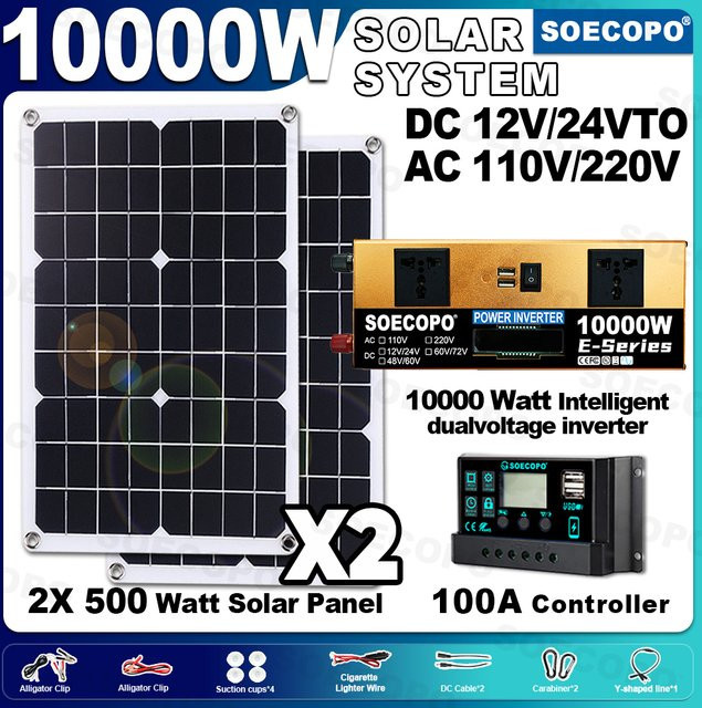 SOECOPO 10000 W Solarset mit 2 x 500 W Panels, Wechselrichter und 100 A Controller - Bild 1