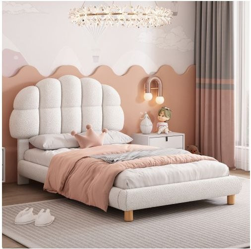 Gepolstertes Einzelbett MUVOE aus MDF in Weiß, Breite: 90 cm, Tiefe: 200 cm - Bild 1