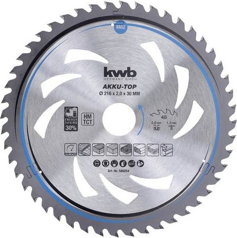 Kwb Hartmetall Kreissägeblatt für Holz und Kunststoff, Farbe: Silber, Durchmesser: 216 mm, Bohrung: 30 mm, Dicke: 1,3 mm, 48 Zähne - Bild 1