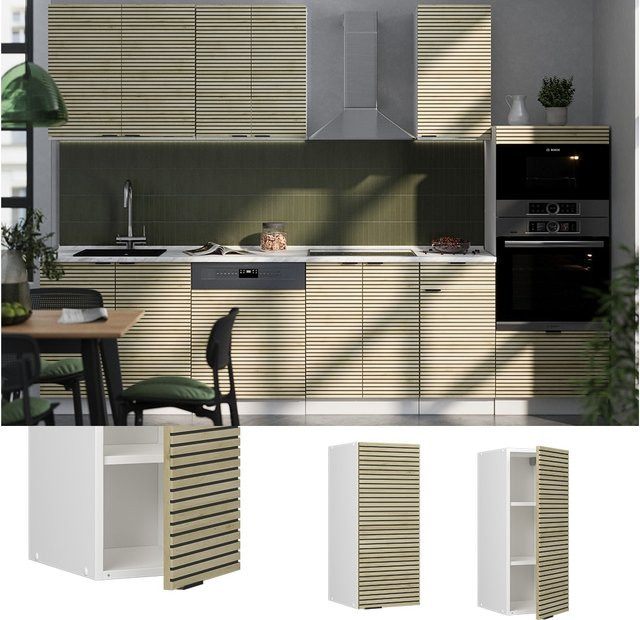 Vicco Hängeschrank Fame-Line für die Küche in Weiß und Eiche mit Soft-Closing-Scharnieren und Regalböden, Breite: 30 cm - Bild 1