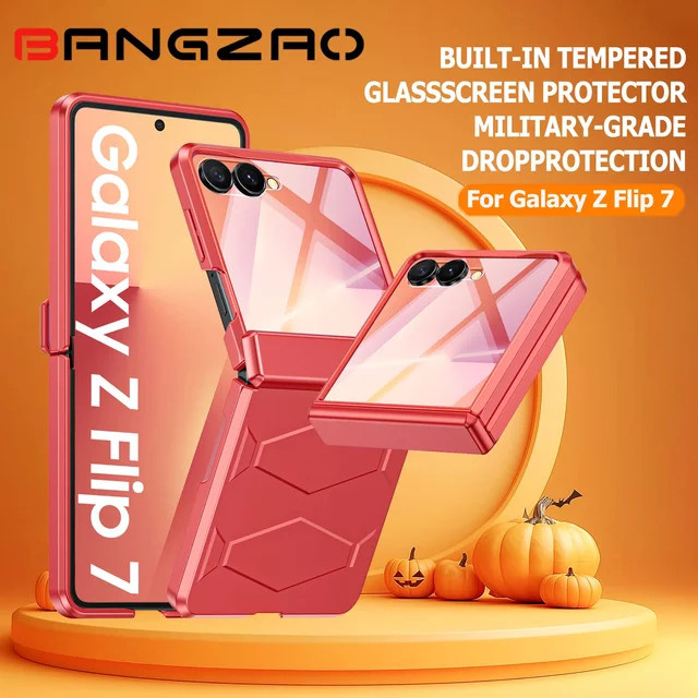 BANGZAO Halloween Schutzhülle für Galaxy Z Flip 7 in Orange mit Scharnierschutz und rutschfester Textur - Bild 1