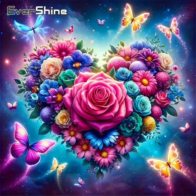 EverShine DIY Diamantmalerei Set mit Blumen, Rosen und Schmetterlingen in Multicolor als Strass-Mosaik mit Full Round Steinen - Bild 1