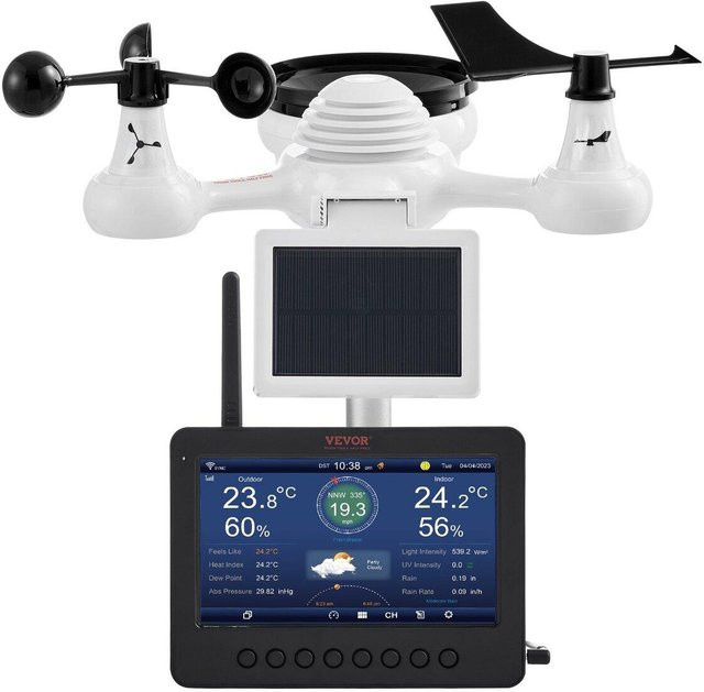 Vevor 7-in-1 WLAN Wetterstation mit 7 Zoll TFT-Display und kabellosem Außensensor in Weiß - Bild 1