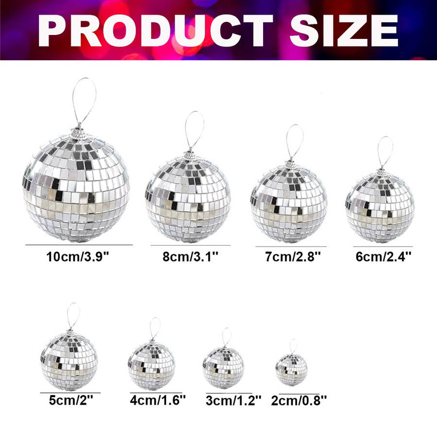 EsenTroye Spiegel-Disco-Kugel in Silber, reflektierendes Party-Deko-Ornament für Retro-Partys, Hochzeiten und Weihnachten, Durchmesser: 8,0 cm - Bild 6