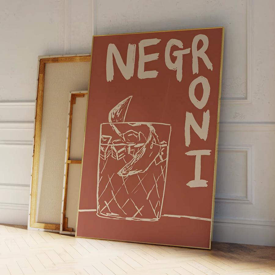 Moderne Negroni Cocktail Leinwandgemälde von Nia Beynon als Wandkunstdruck für Wohnzimmer und Bar - Bild 3