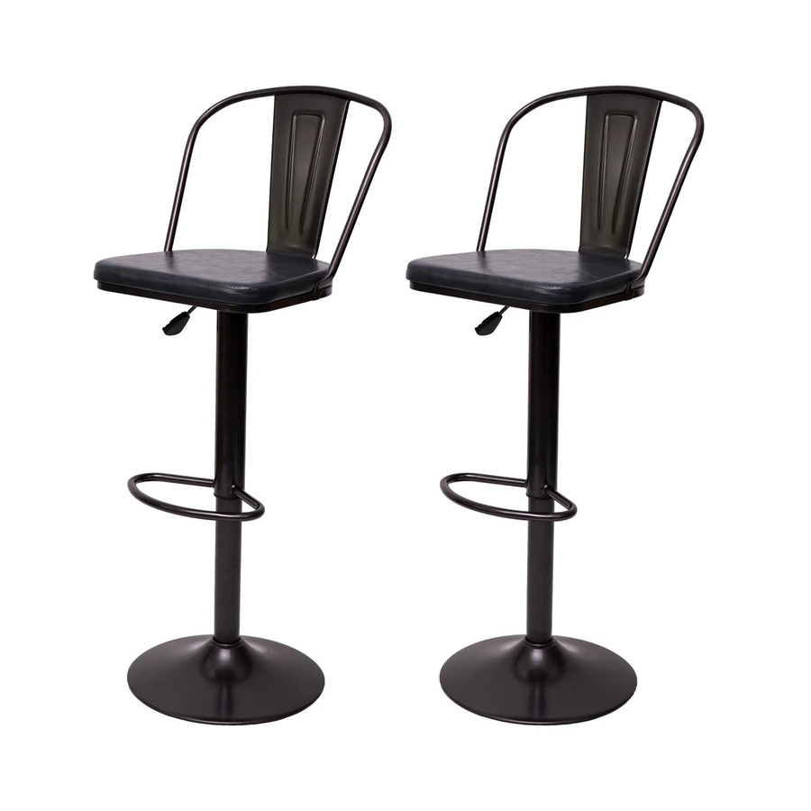 PROREGAL 2er-Set Barhocker im Industrial Design mit Lehne, höhenverstellbar und drehbar, Grau, Kunstleder und Stahl - Bild 2