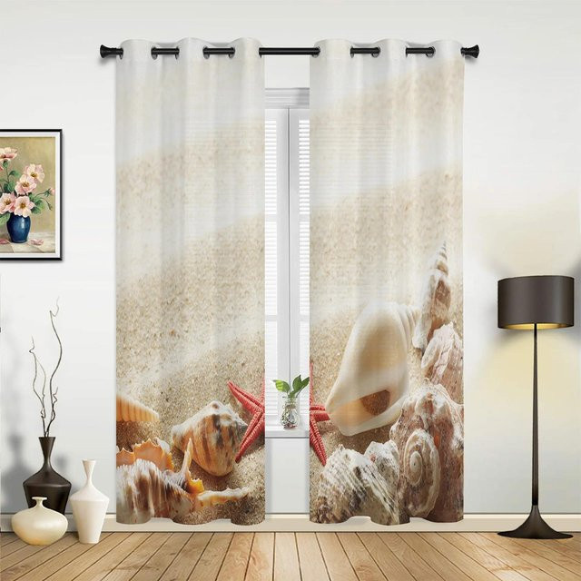 Moderne Vorhänge mit Strand Sonnenuntergang und Ozean Landschaft, halbtransparent, Mehrfarbig, Breite: 135 cm, Höhe: 60 cm - Bild 1