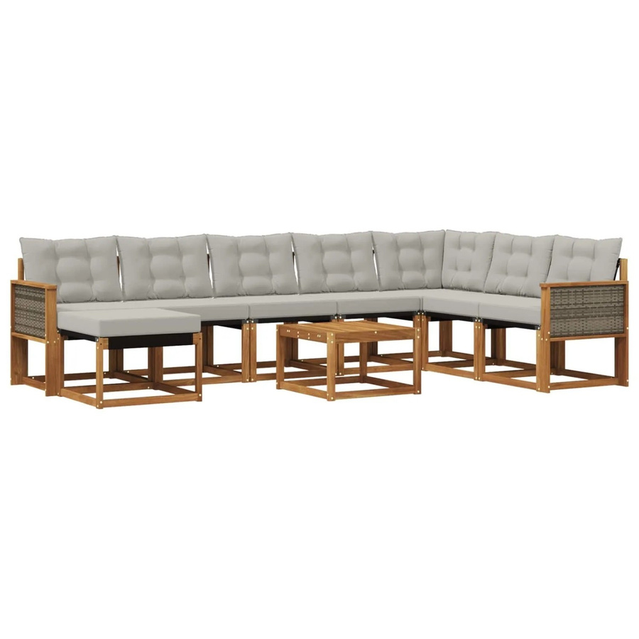 vidaXL Outdoor-Sofagarnitur L-Form aus Akazienholz mit Kissen in Natur und Grau - Bild 2
