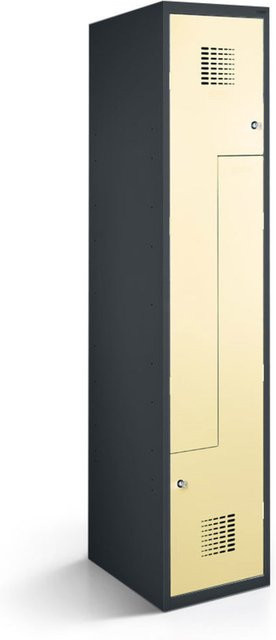 rotstahl Z-Spind mit 2 Türen, Korpus Anthrazitgrau und Türen Elfenbein/Beige, B/T/H: 40 x 50 x 180 cm - Bild 1