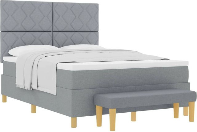 vidaXL Boxspringbett mit Matratze in Hellgrau, Stoff, B/T: 160 x 200 cm - Bild 1