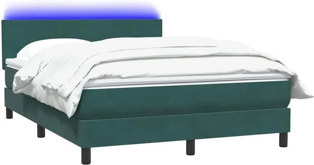 vidaXL Boxspringbett mit Matratze in Dunkelgrün aus Samt mit LED-Unterbettbeleuchtung und USB-Anschluss, B/T/H: 160 x 220 x 78 cm - Bild 1