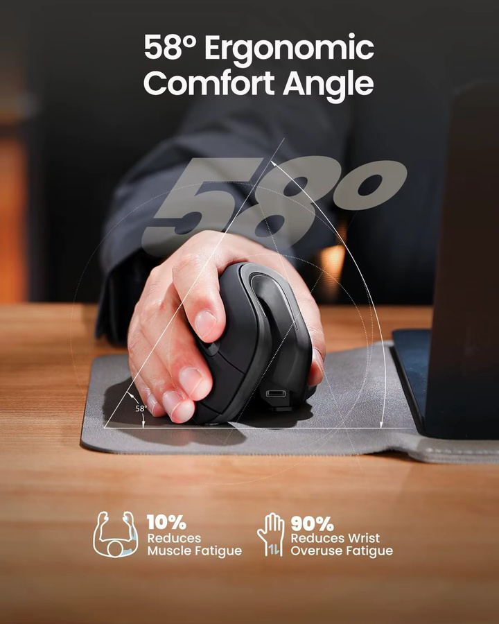 ProtoArc EM11 NL Ergonomische Vertikale Maus mit Bluetooth und 2,4 GHz, Wiederaufladbare kabellose optische Maus für Windows und Mac OS, Farben: Schwarz oder Grün - Bild 5