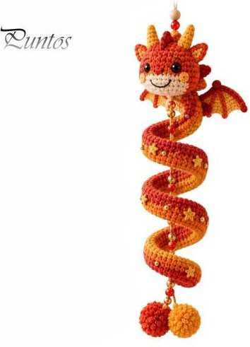 Handgefertigtes DIY Garn-Drachen-Set mit orangefarbenem Hängeornament aus Textil für Erwachsene - Bild 1