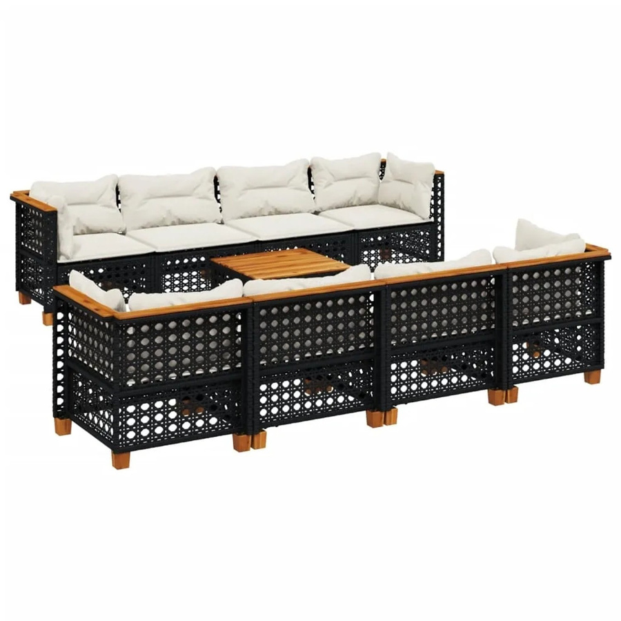 vidaXL 9-teilige Garten-Sofagarnitur mit Kissen aus Poly-Rattan und Akazienholz in Schwarz - Bild 2