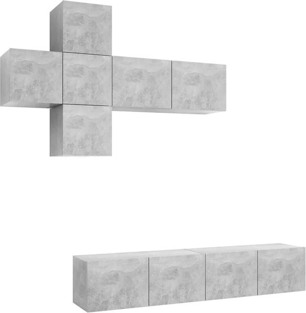 vidaXL 7-teiliges TV-Schrank-Set modern in Betongrau aus Holzwerkstoff, Wandmontage für dein Wohnzimmer, B/T/H: 4 x 30,5 x 30 x 30 cm und 3 x 80 x 30 x 30 cm - Bild 1