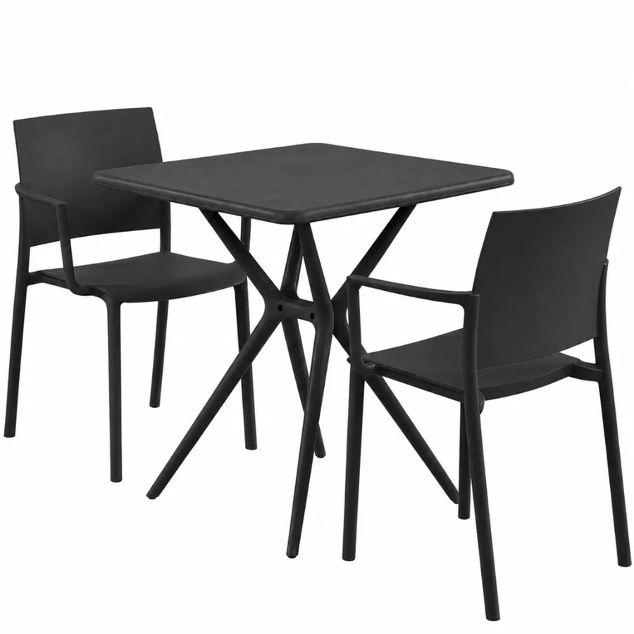 DELUKE Gartenmöbel-Set FRIDA Bistroset mit Tisch und 2 Stühlen aus Kunststoff in Schwarz, B/T/H: 186 x 72 x 81 cm - Bild 2