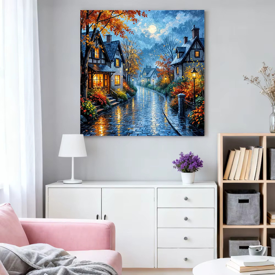 HUACAN Diamant-Malerei Set Stadtstraßen-Landschaft mit Turm-Szenerie in Mehrfarbig, moderne Stickerei als Kunsthandwerk zur Heimdekoration, B/H: 20 x 20 cm - Bild 2