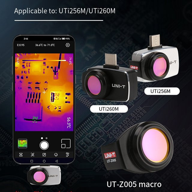 UNI-T UT-Z005 Mikroobjektiv für Infrarot-Wärmebildkameras in Schwarz, HD hochauflösendes Objektiv für UTi256M und UTi260M - Bild 1