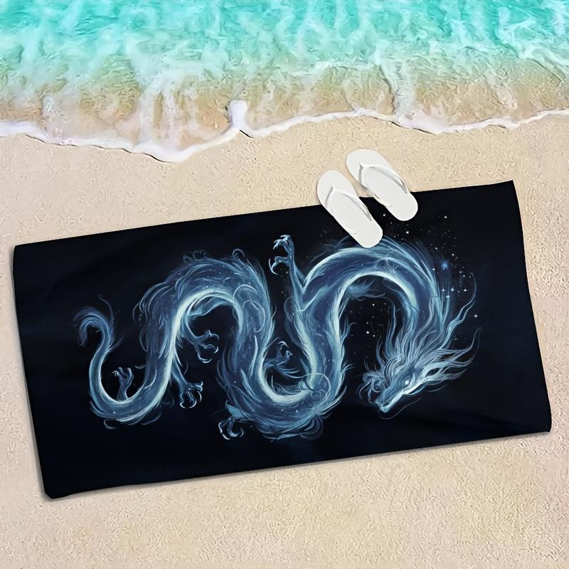 Strandtuch mit Drachenmuster und Sternenhimmel in Blau und Weiß, B: 40 cm, H: 60 cm - Bild 5