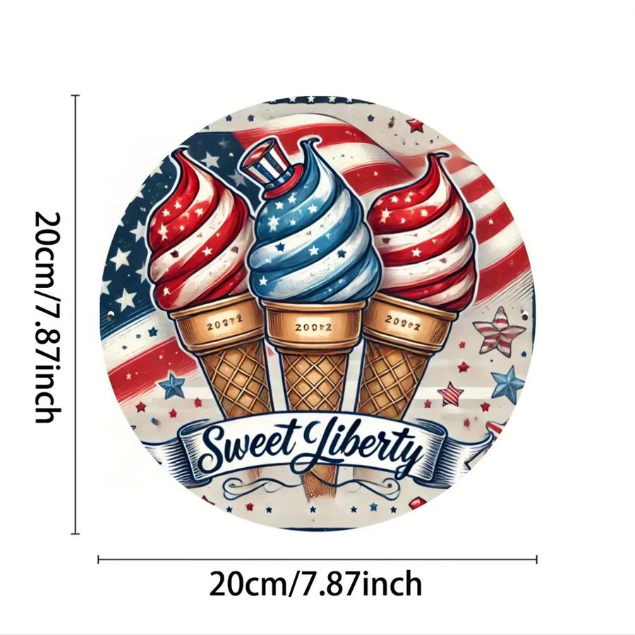 Rundes Metall-Wandschild von Potdemiel mit amerikanischer Flagge und Sweet Liberty Design, Durchmesser: 19,8 cm - Bild 2