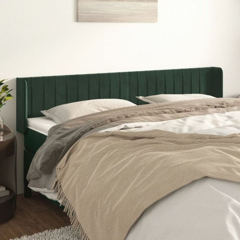 Vidaxl Kopfteil mit Ohren in Dunkelgrün aus Samt, Modern und Klassisch, B: 203 cm, H: 78-88 cm, T: 16 cm - Bild 1