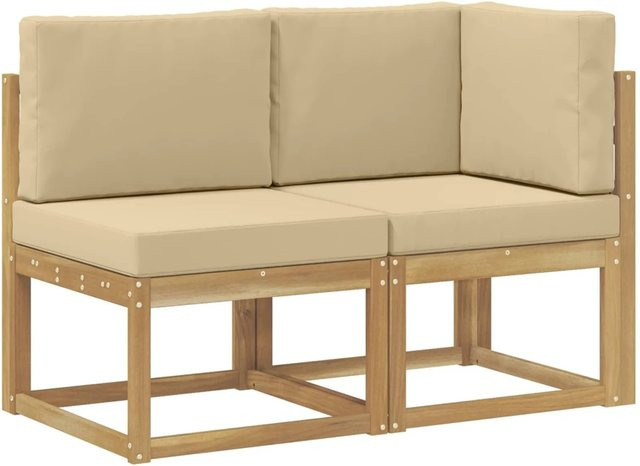 vidaXL Outdoor Gartenmöbel Set aus Massivholz Akazie bestehend aus 2 Stück Mittel- und Ecksofa in Weiß und Beige mit L-Form - Bild 1