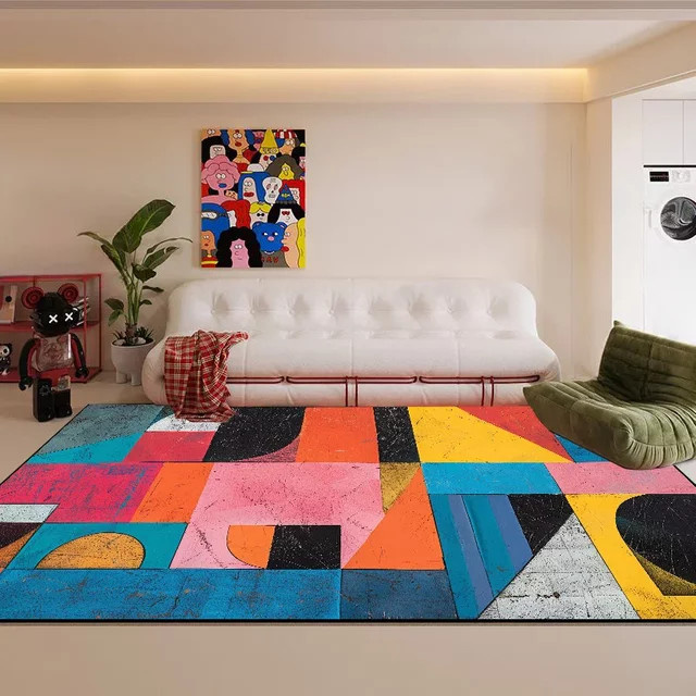 VIKAMA Nordic Abstrakter Teppich mit modernem geometrischem Design in Multicolor, waschbar und rutschfest für Wohnzimmer und Schlafzimmer - Bild 1