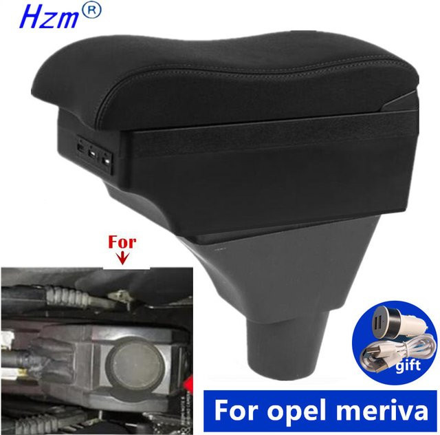 HuangZM Armlehnen-Ablagebox für Opel Meriva mit USB-Anschluss in Schwarz - Bild 1