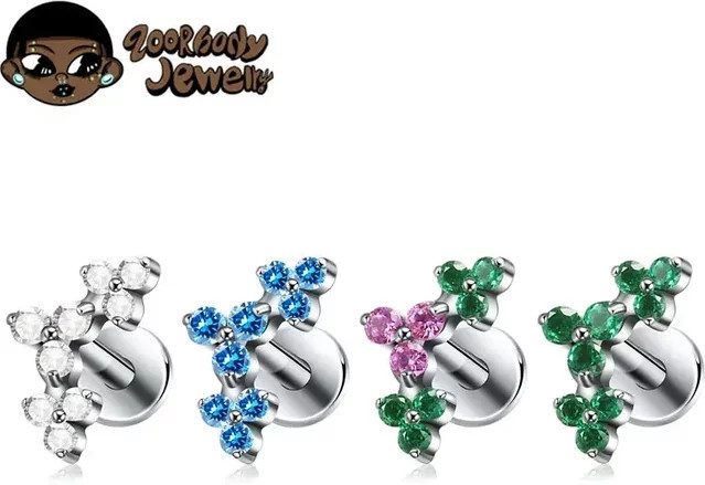 ZOORBODY JEWELRY Labret Flachpiercing, Titan, Zirkonia, Unisex - Bild 1