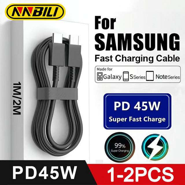 NNBILI USB-C-Kabel PD45W Superschnelles Ladekabel und Datenkabel Typ C in Weiß für Samsung Galaxy S23 S24 S25 S26 Ultra Note10 20 A53 A54 - Bild 1