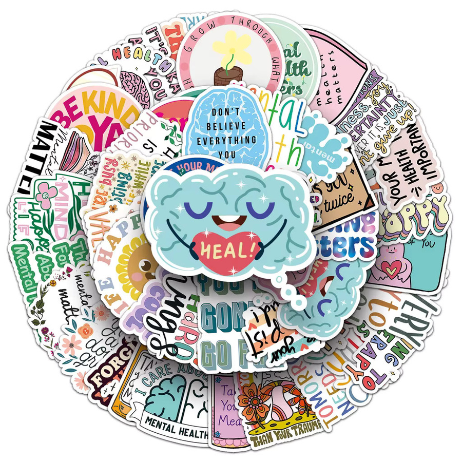 50 Stück Journal-Aufkleber für psychische Gesundheit mit inspirierenden englischen Text-Graffiti von AnimeWorlds Store, wasserfest, Mehrfarbig - Bild 2