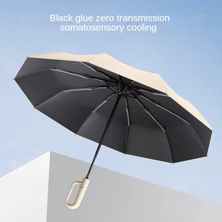 Mustarpicking Vollautomatischer 10-Speichen-Regenschirm mit UV-Schutz und Ringschnalle, windbeständig und faltbar, Schwarz/Grau - Bild 4