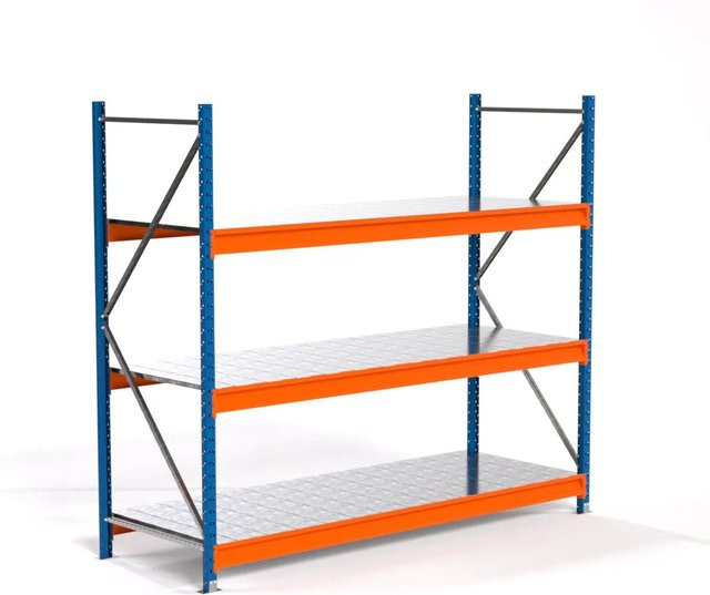 PROREGAL Industrie Weitspannregal MAXIMUS PRO Lagerregal mit 3 Stahlplatten-Fachböden, Blau/Orange, H x B x T: 200 x 225 x 80 cm - Bild 1