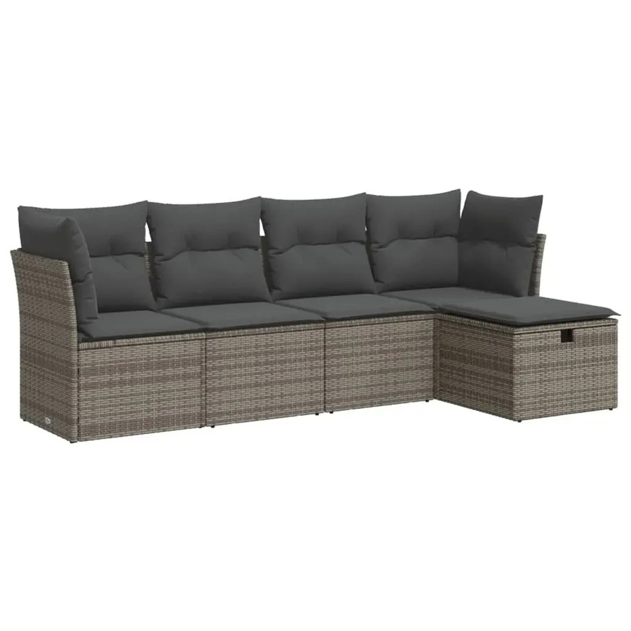 vidaXL 5-tlg. Garten-Sofagarnitur in L-Form aus Poly Rattan mit Kissen in Grau - Bild 2