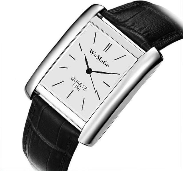 WoMaGe Armbanduhr, Quarz, Edelstahl, Lederarmband, Rechteckig, Weiß, Damen - Bild 1