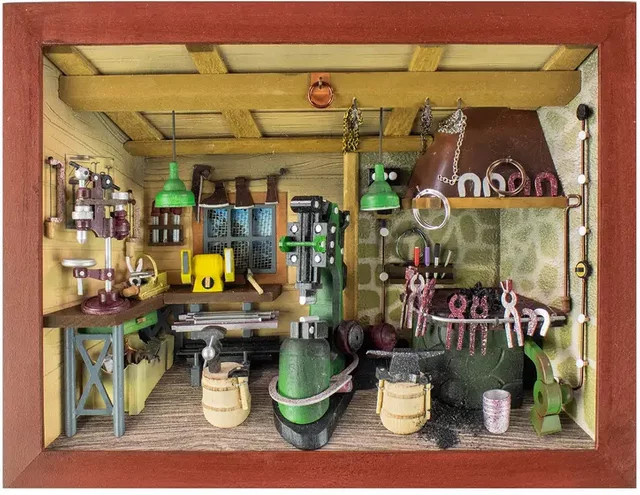 3D-Holzbild Schmiede als Wanddekoration in Braun, Schwarz und Multicolour, Rechteckig - Bild 1