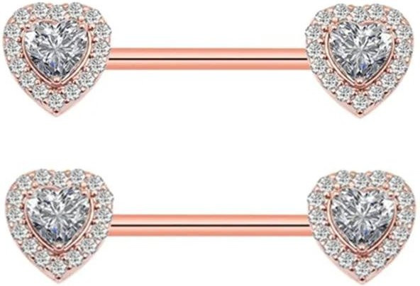 Piercing-Süchtiger Brustwarzenpiercing Stange Set, Rosa, Edelstahl, Kristall, Unisex - Bild 1