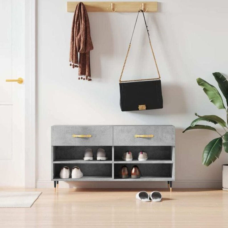Schuhbank vidaxl in Grau im Industrial Design aus Holzwerkstoff und Metall, B/T/H: 102 x 35 x 55 cm - Bild 1
