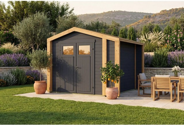 Weka Holz-Gartenhaus Killarney mit Satteldach in Anthrazit-Eiche, B: 311 cm, T: 263 cm, H: 241 cm - Bild 1